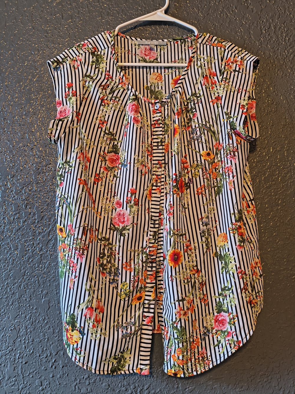 Sweet Rain Black & White Stripe Floral  Blouse